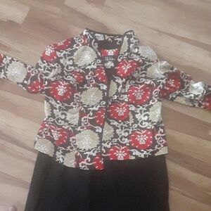 S.L. Fashions Red and Black Floral Dress Set